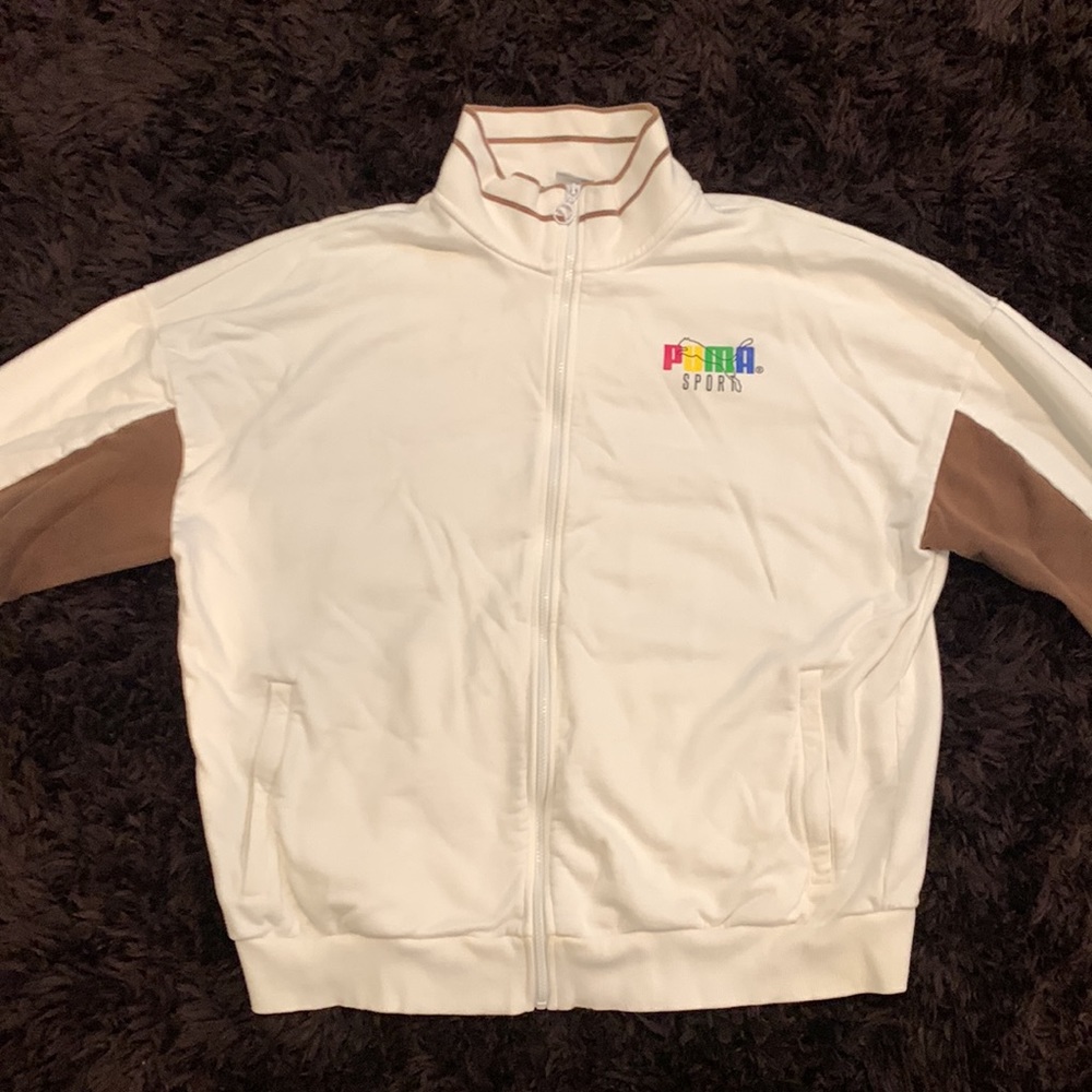 Vintage white and brown puma track jacket